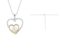 Macy's Cultured Freshwater Pearl (6mm) & Diamond Accent Heart Pendant Necklace in Sterling Silver & 14k Gold